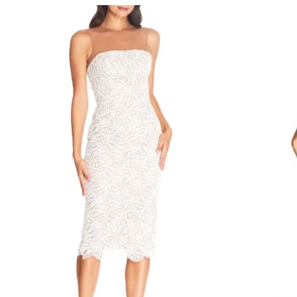 Dress The Population Tegan Classy White Scalloped-Hem Dress XS